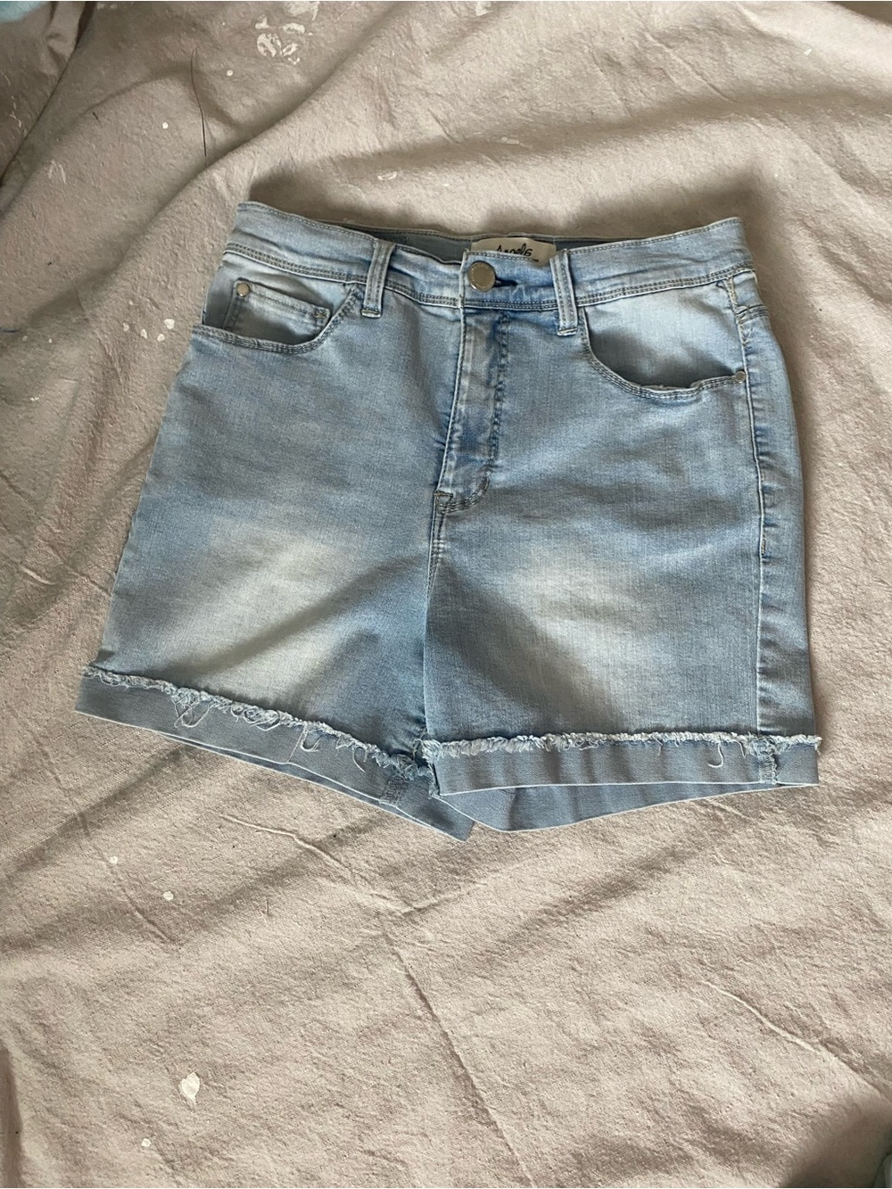 Light Wash Denim Shorts with Frayed Hem